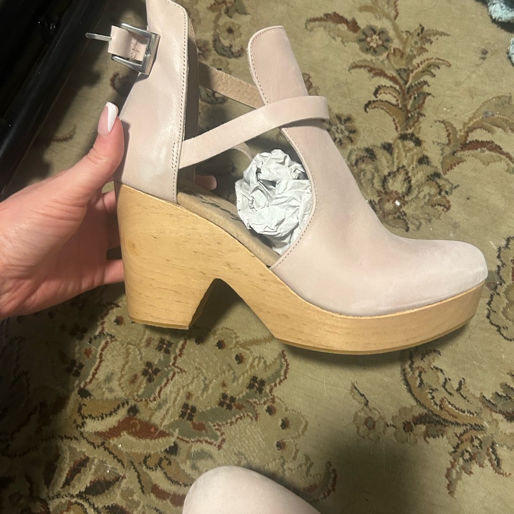 Free People Cedar Clogs Heel Platform Shoes Wood- Blush